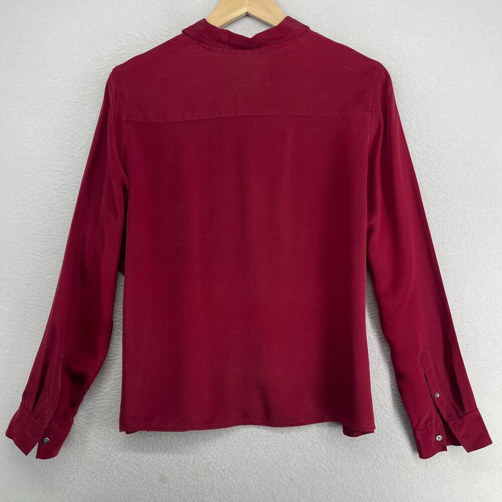 TALBOTS Top 14 Petite Stretch Silk Shirt Blouse Button Up Long Sleeve Red Vtg - Picture 3 of 11